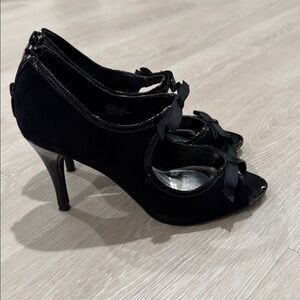 White House Black Market Black Peep-Toe Heels with Bow